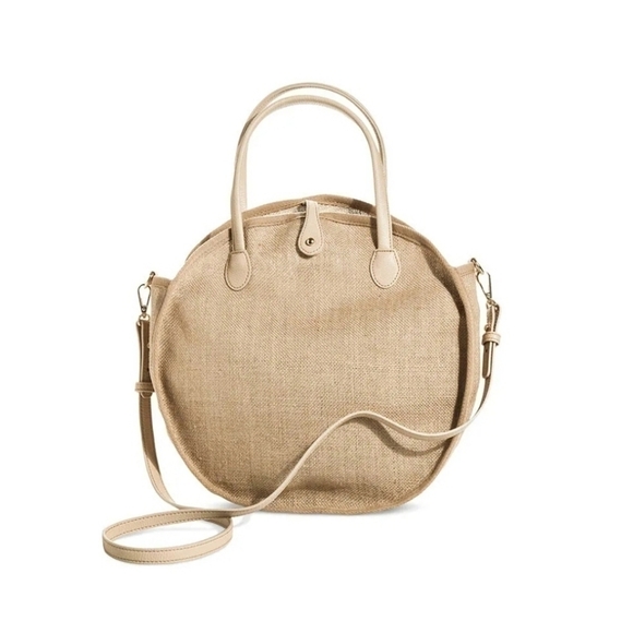 Who What Wear 100%‎ Jute Woven Knit Tan Round Gold Hardware Crossbody Purse Bag - Picture 1 of 11